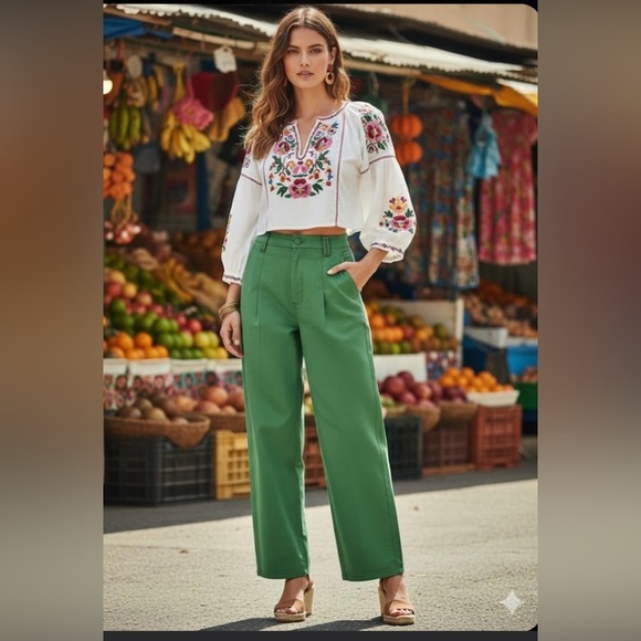 FARM Rio Pants - FARM Rio Green Wide Leg Pants